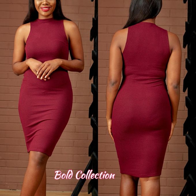 Fashion Sexiest Mock Neck Ribbed Bodycon Dress (Hips 36-44" Fit)