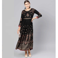 High Quality Printed Kurti Dress for Woman Black